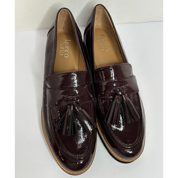 Franco Sarto Carolynn Patent Leather Burgundy Tassel Lug Loafer Shoes Womens - Picture 2 of 8